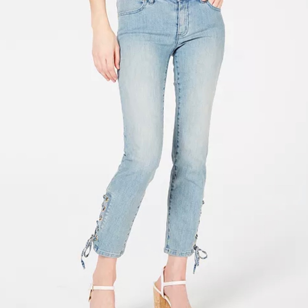 Michael Kors Lace-Up Skinny Ankle Jeans Blue Size 12